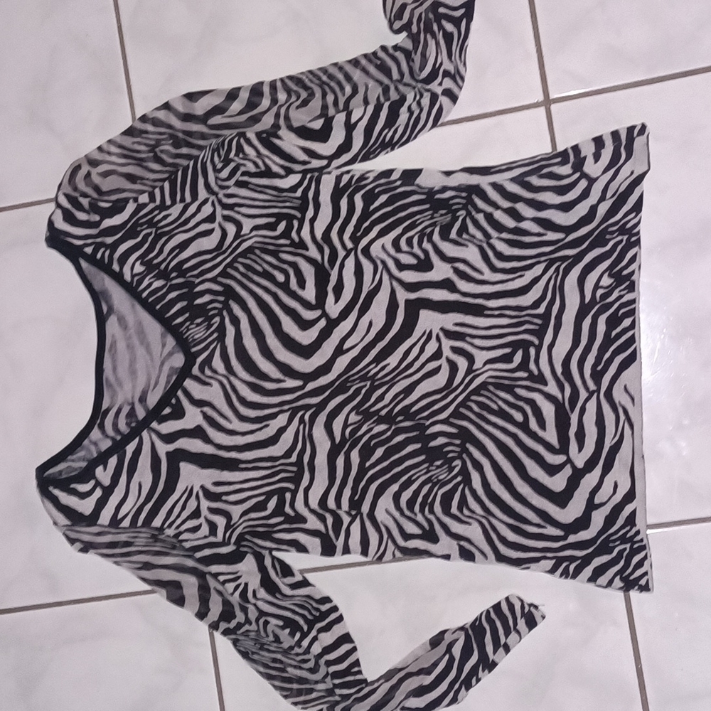 Zebra print knit with sheer sleeves top